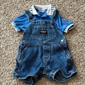 Vintage OshKosh B'gosh Short Sleeve Polo & Denim Shortalls - Size 6-9 Months